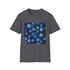 Charcoal cotton T-shirt featuring symmetrical kaleidoscope pattern in nature-themed design