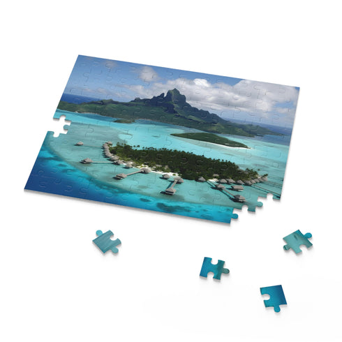 Bora Bora Paradise jigsaw puzzle with blue waters and overwater bungalows.