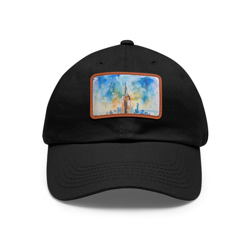 Empire State Skyline Watercolor Cap in White with Light Brown Patch