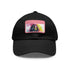 White baseball cap with neon watercolor design and light brown patch