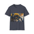 Charcoal cotton tee with vibrant watercolor bumblebee graphic and crew neck