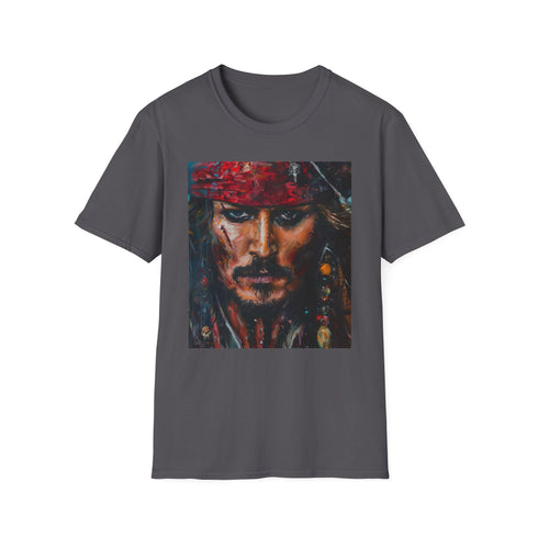 Charcoal cotton t-shirt with Jack Sparrow portrait design.