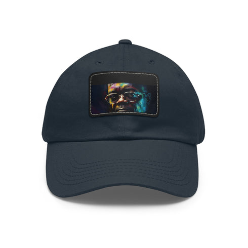 Neon watercolor baseball cap with light brown patch, vibrant colors.