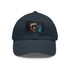 Neon watercolor baseball cap with light brown patch, vibrant colors.