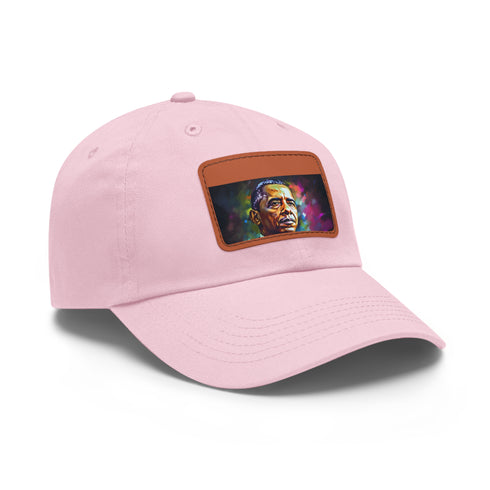Neon Dream Obama Baseball Cap, Unisex White cotton hat, rectangle shape.