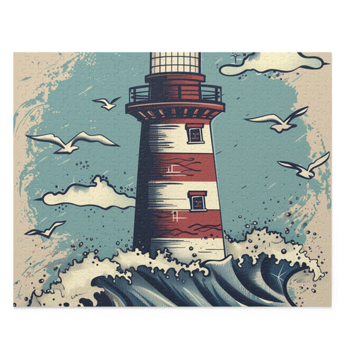 Tranquil lighthouse waves puzzle for relaxing at home.