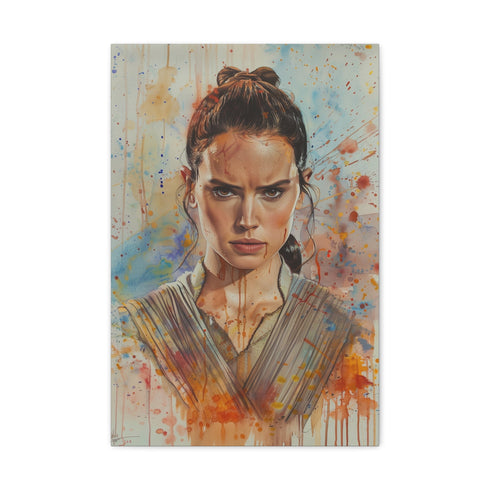 Rey lightsaber battle scene canvas print, 18" x 12", 1.25" thick.