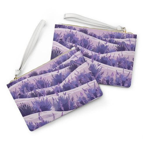 Lavender Fields floral clutch, vegan material, made in USA, elegant pattern.