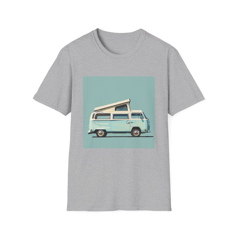 Retro Camper Van Adventure T-Shirt, Charcoal Color, Cotton Material.