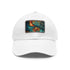 Geo Fractal Snapback Cap in White with Light Brown rectangle patch.