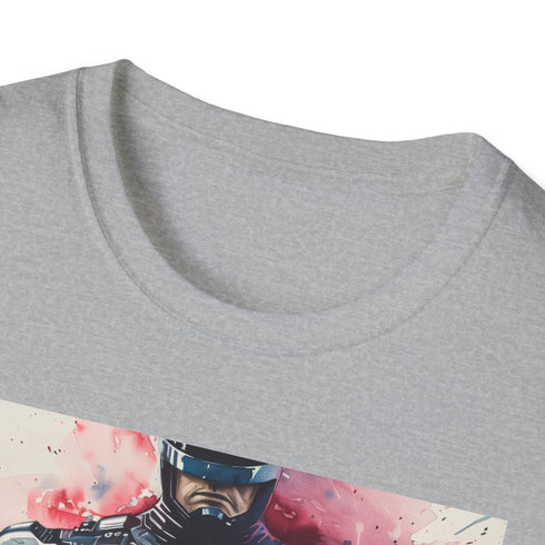 Charcoal cotton crew neck T-shirt featuring RoboCop print for summer fashion