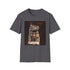 Charcoal cotton T-shirt with crew neck featuring ancient Petra-inspired graphic design