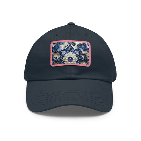 Midnight cerulean baseball cap with unique rectangular patch in white.