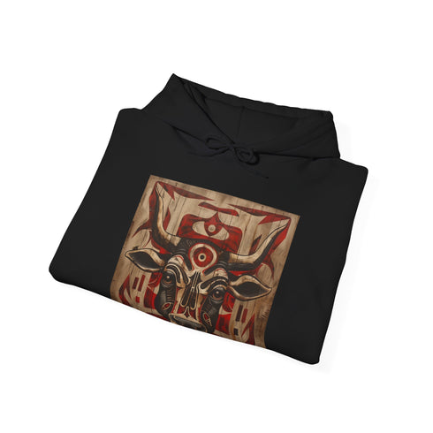 Tribal totem hoodie in navy, available in size S.