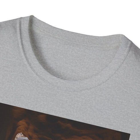 Charcoal crew neck cotton T-shirt with detailed Petra city graphic design