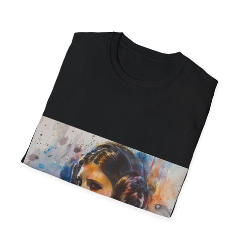 Charcoal crew neck cotton t-shirt with watercolor Princess Leia design