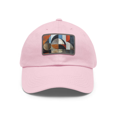 Geometric fusion baseball cap in white with light brown patch.