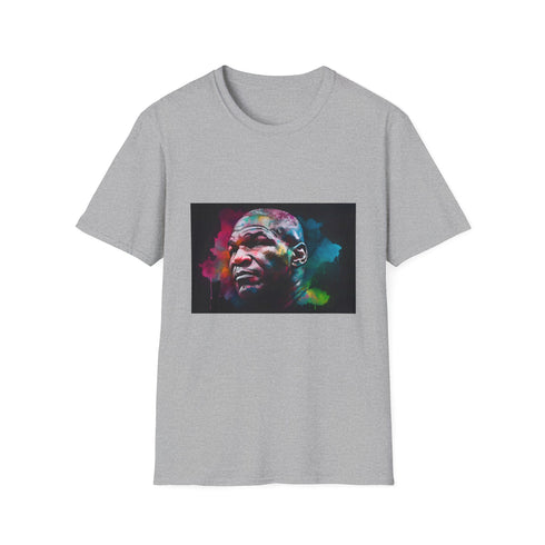 Charcoal cotton T-shirt with vibrant neon watercolor Tyson graphic