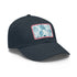 White baseball cap with mesmerizing ice blue water color pattern.