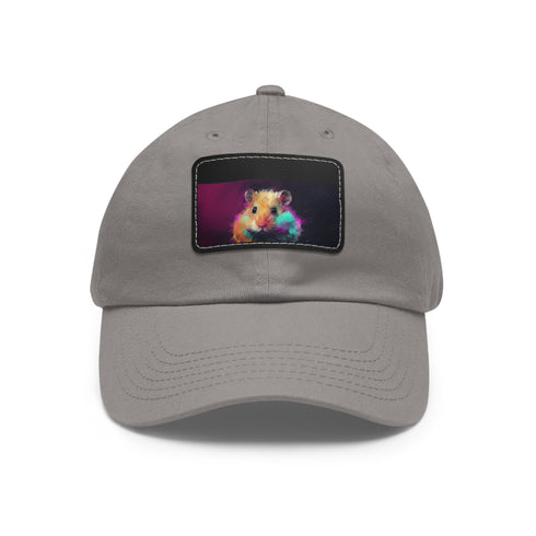 Neon hamster design cotton baseball cap in white with brown patch.