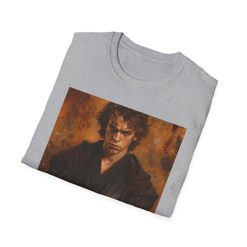 Charcoal crew neck T-shirt featuring vibrant Anakin Skywalker painting in cotton
