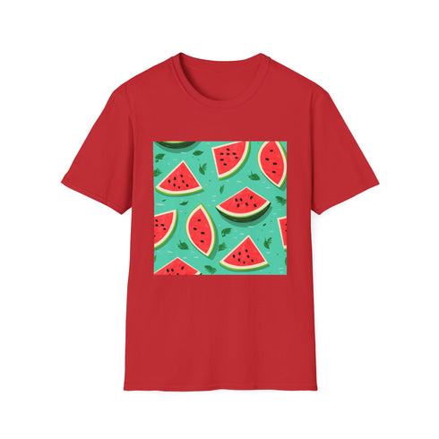 Vibrant charcoal T-shirt with watermelon and floral pattern perfect for summer