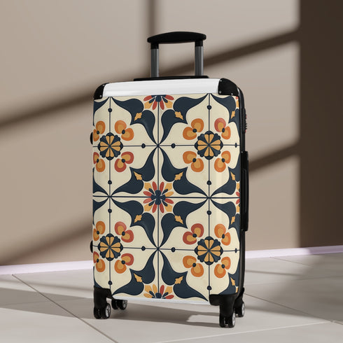 Artisan black tile suitcase with seamless elegance for small spaces.