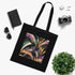 Sophisticated Art Deco black cotton tote bag with abstract geometric patterns.