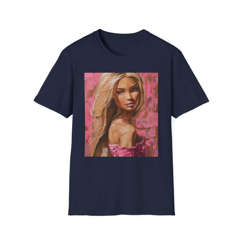 Charcoal cotton T-shirt with vibrant Barbie portrait in regular fit
