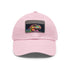 Watercolor neon baseball cap with Trex design on white patch.