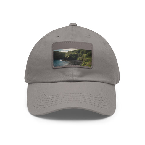 Maui Breeze Baseball Cap in White with Light Brown Patch and Palm Tree Design