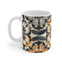 Chic artisan tiles coffee mug with seamless pattern, 11 oz ceramic.