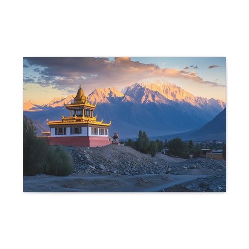 Mountain Temple at Golden Hour Stretched Canvas Wall Art