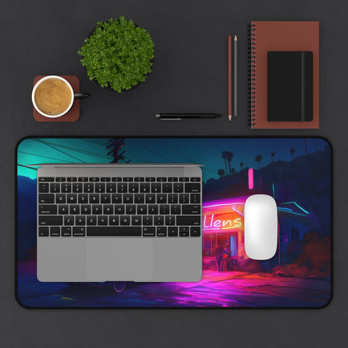 American Diner Neon Sign Desk Mat in vibrant watercolor design.