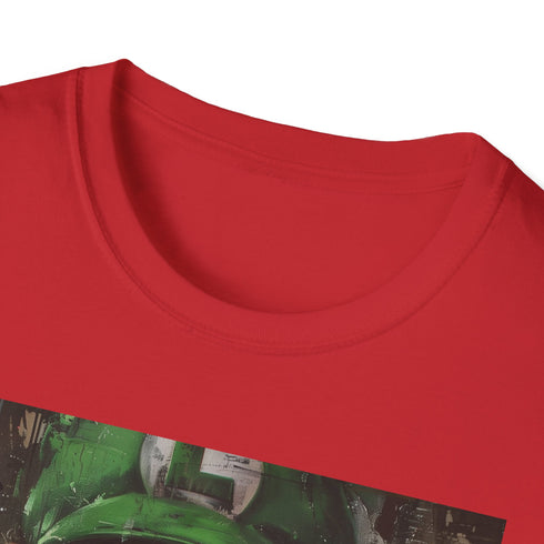 Charcoal cotton T-shirt featuring vibrant Luigi painting with a whimsical crew neck