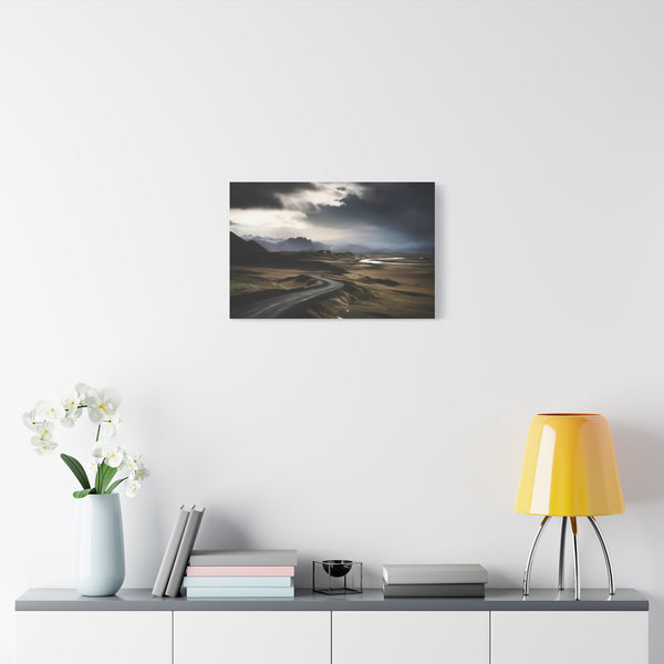 Iceland Ring Road Dramatic Mountain Horizon Stretched Canvas Wall Art - Product in Use Lifestyle View | Prints With Passion