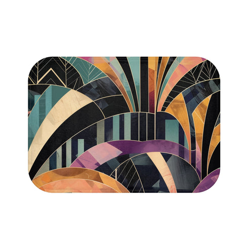Art Deco geometric bath mat with vintage roaring twenties pattern.
