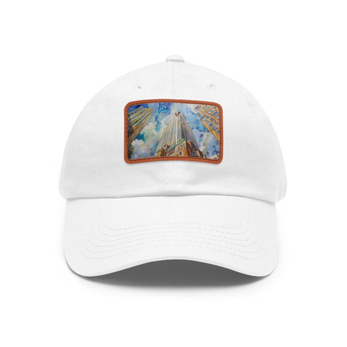 Skyline watercolor cap, white with light brown rectangle shape.