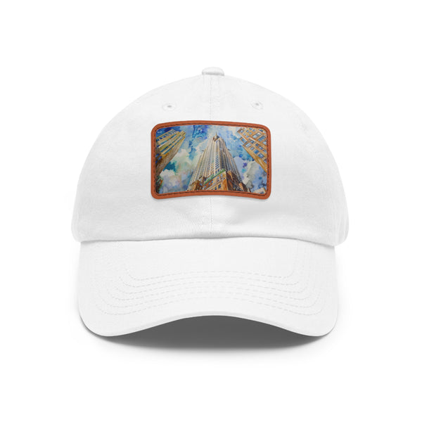 Skyline watercolor cap, white with light brown rectangle shape.