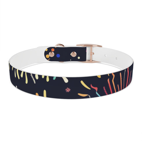 Vibrant festive fireworks themed dog collar in black onyx.