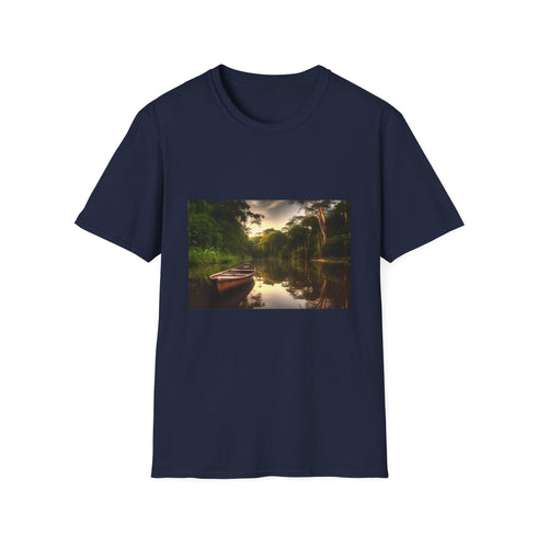 Charcoal cotton T-shirt with Amazon rainforest symphony design