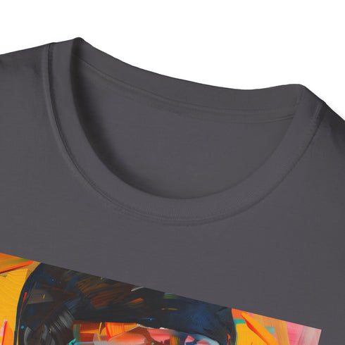 Charcoal cotton crew neck men's T-shirt with dynamic Usher portrait art