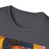 Charcoal cotton crew neck men's T-shirt with dynamic Usher portrait art