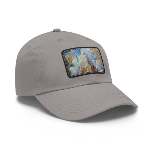 White cotton hat with Chrysler Building watercolor design.