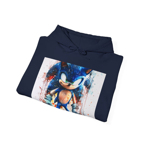 Blue Sonic Hedgehog-inspired graphic hoodie for adventurous gamers.
