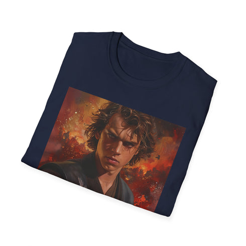 Charcoal cotton T-shirt with vibrant painting of Anakin Skywalker in transformation