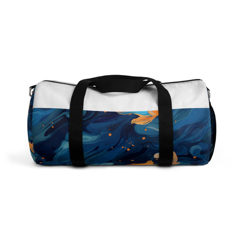 Koi fish themed orange duffel bag with all-over print design.