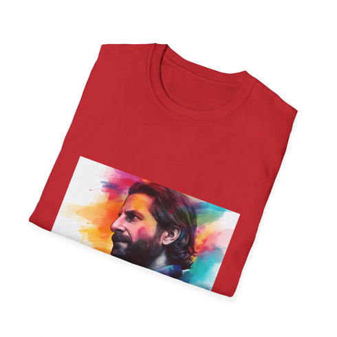 Charcoal cotton crew neck t-shirt featuring digital watercolor Bradley Cooper design
