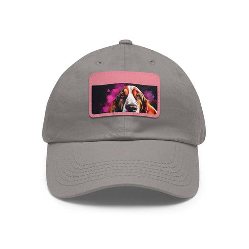 Basset Hound cotton hat with light brown patch in rectangular shape.