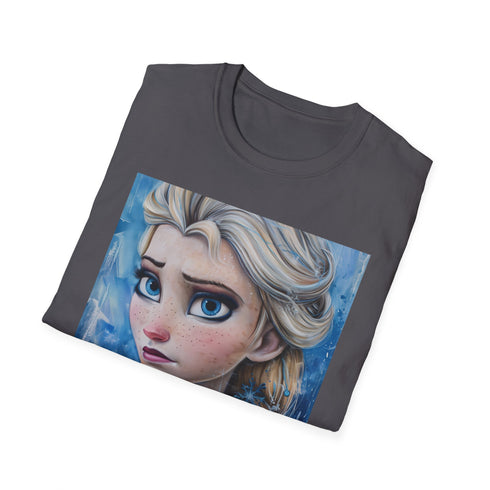 Charcoal cotton T-shirt with vibrant Elsa painting and crew neck design